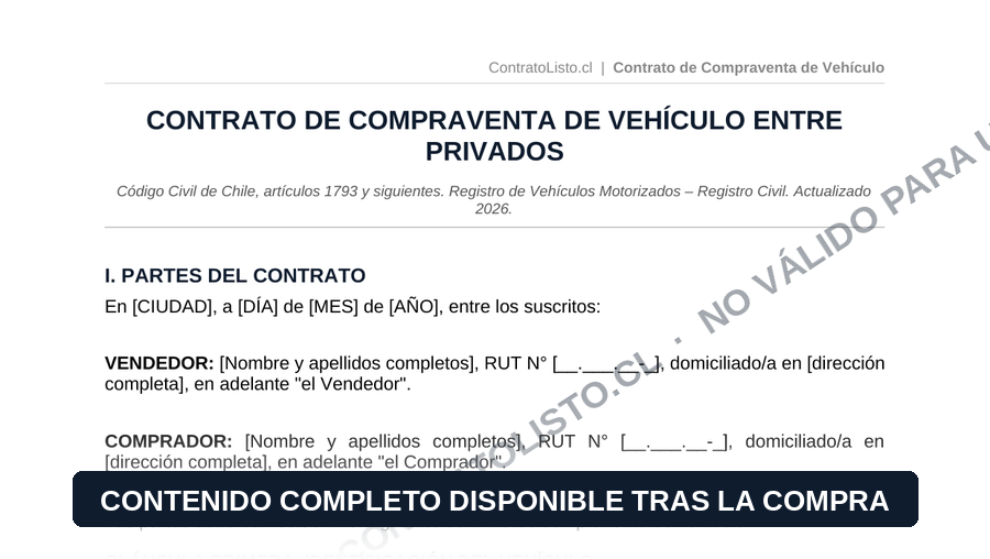 Vista previa del Contrato de Compraventa de Vehículo entre Privados