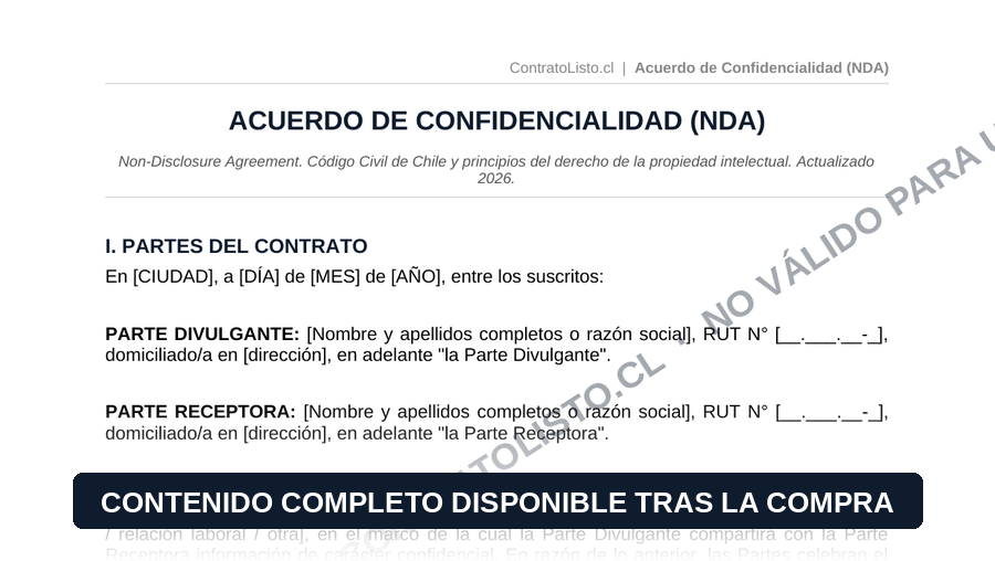 Vista previa del Acuerdo de Confidencialidad (NDA)