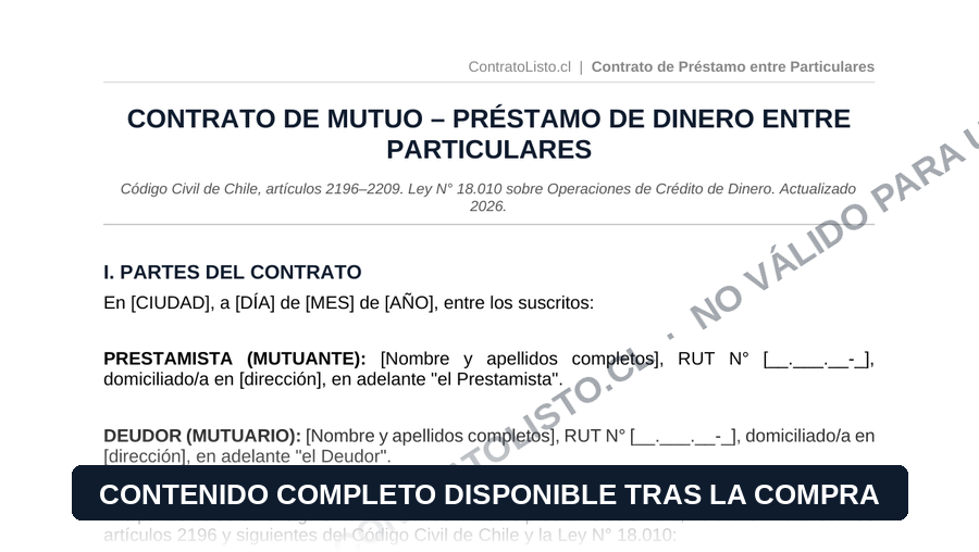 Vista previa del Contrato de Mutuo – Préstamo de Dinero entre Particulares