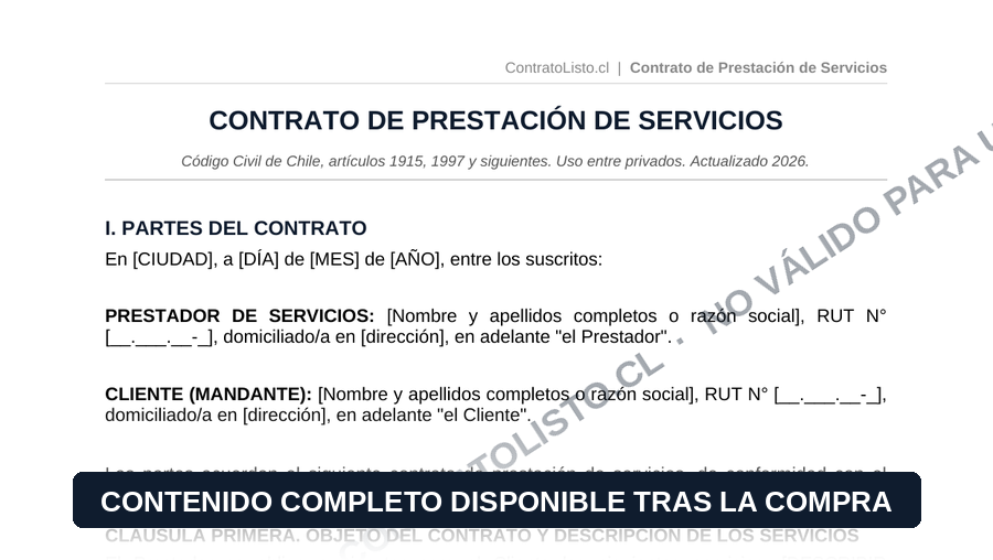 Vista previa del Contrato de Prestación de Servicios