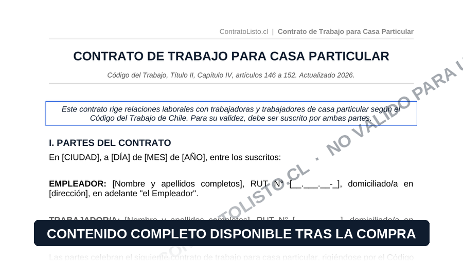 Vista previa del Contrato de Trabajo para Casa Particular